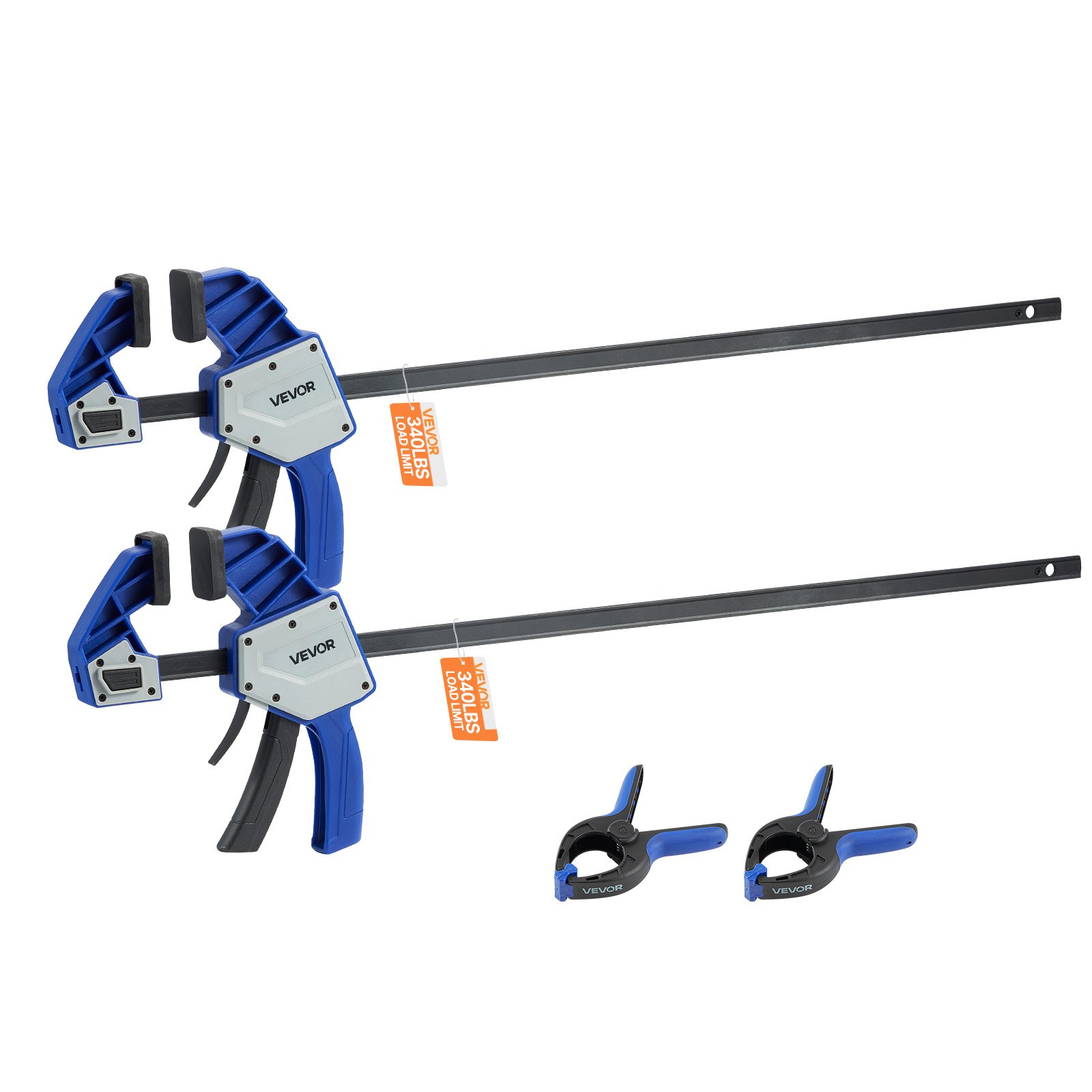 VEVOR Houtbewerking Klemmen 2-pack, opening 60,96 cm, Quick-Grip F-klem met 154 kg draagvermogen, diepte 84,6 mm, klemmenset van kunststof en koolstofstaal, metaalbewerking