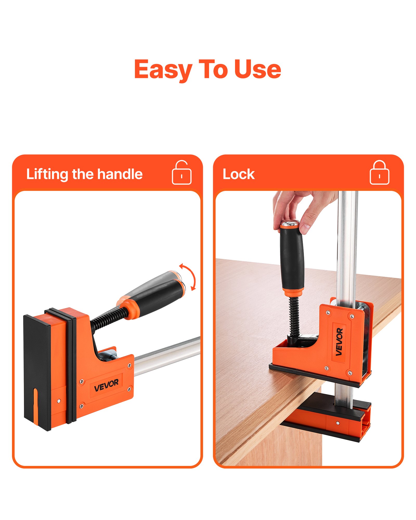 VEVOR Bar Clamps for Woodworking, 2-Pack 60.96 cm Parallel Clamp Set, F-Clamp with 680 kg Load Limit, Even Pressure, High-strength Plastic and Carbon Steel, for Woodworking Metal Working, Orange