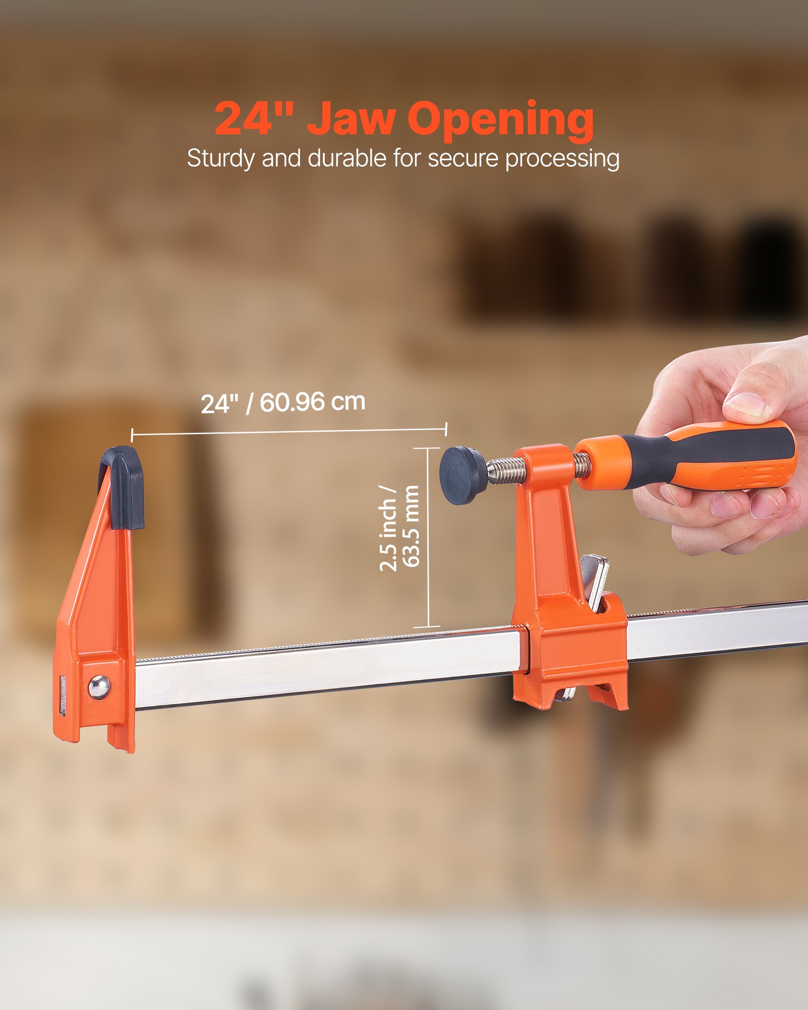 VEVOR houtbewerkingsklemmen, 2-pack, 24-inch opening, afsluitbare F-klem met een draagvermogen van 600 lb, 2,5-inch diepte, gietijzer en koolstofstaal, gebruiksvriendelijk, metaalbewerking