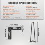 VEVOR 406.4MM Hairpin Furniture Legs, Metal Home DIY Projects for Nightstand, Coffee Table, Desk, 226.8KG Load Capacity with Rubber Floor Protectors, Metal Heavy Duty Sturdy Modern Table Legs, 4PCS