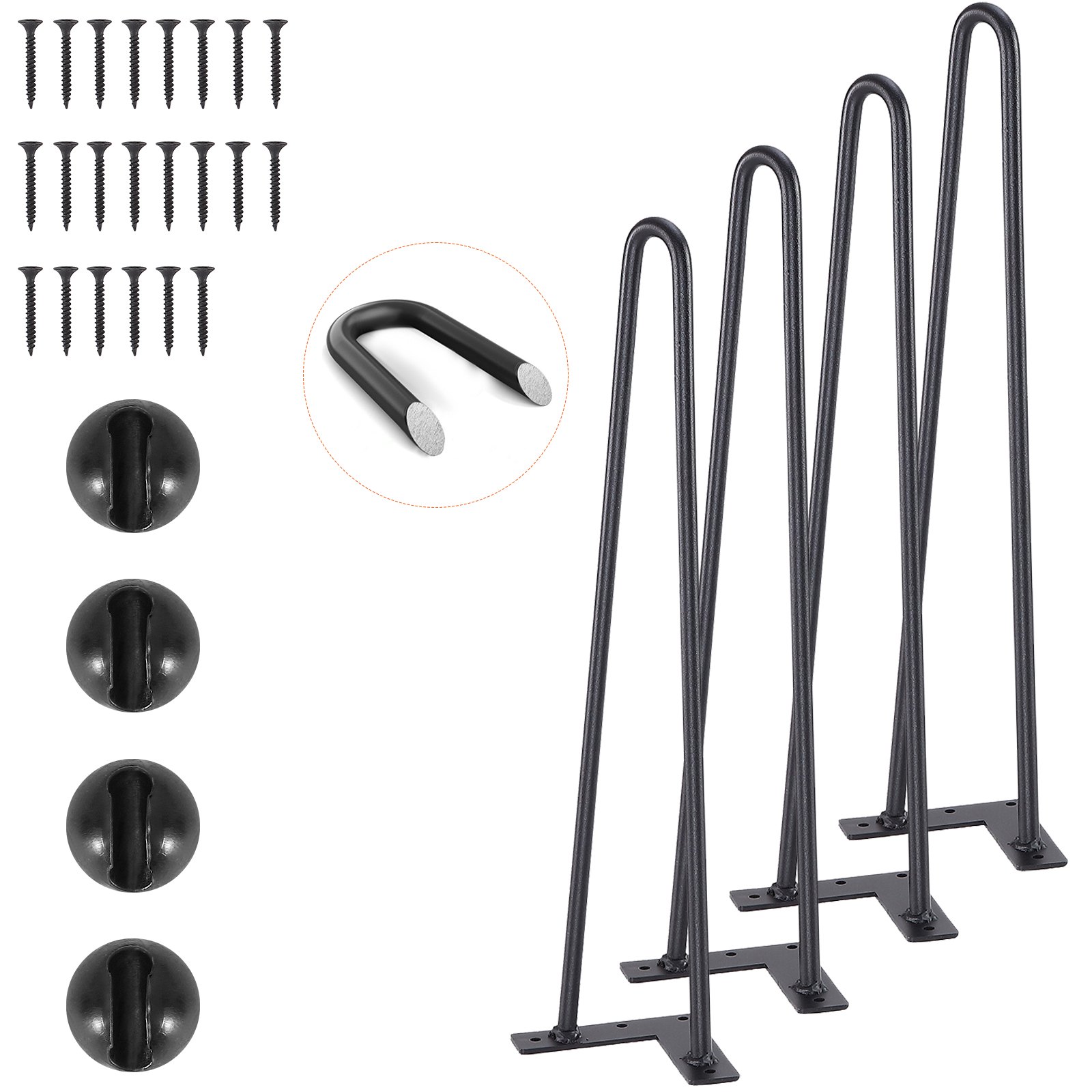 VEVOR Set van 4 tafelpoten Haarspeldpoten 482 mm hoog 110x110 mm montageplaat Koolstofstaal Gepoedercoat Haarspeldpoten Draagvermogen van 227 kg Ideaal voor keukentafels Woonkamerconsoles Studiotafels