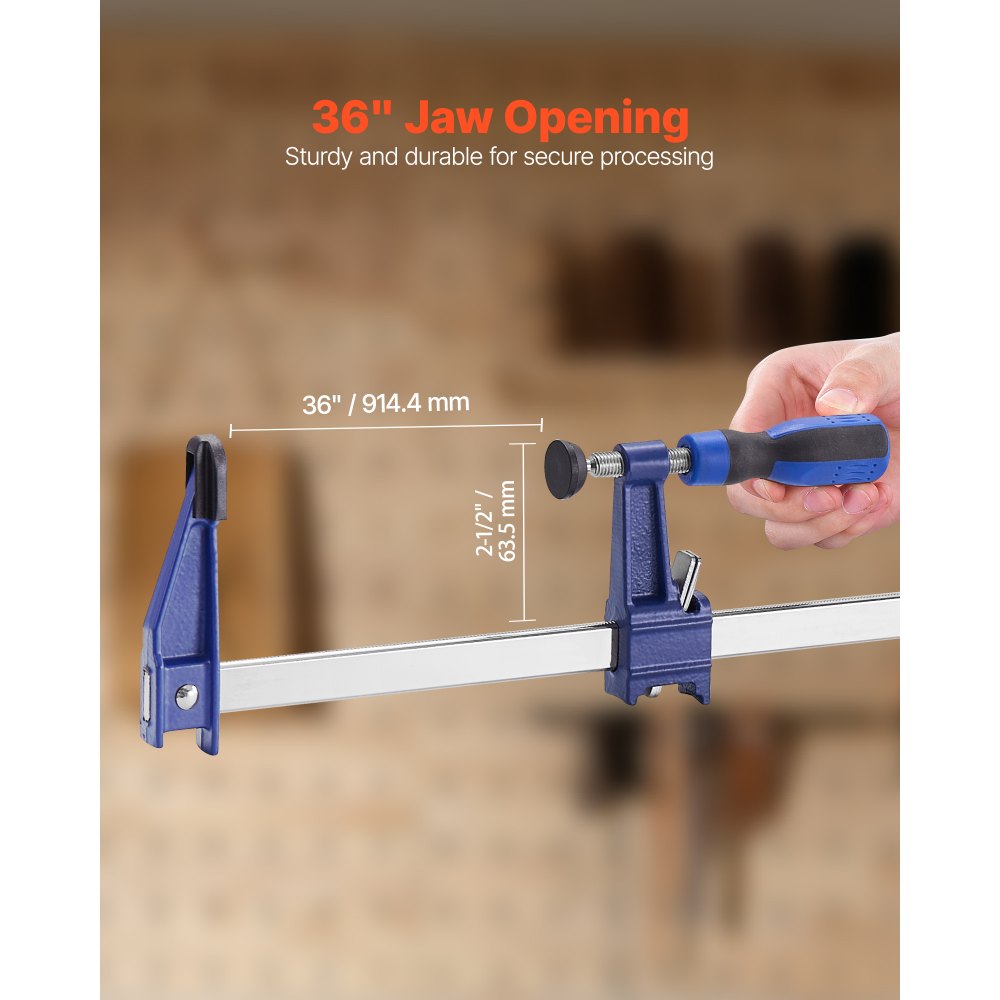 VEVOR Bar Clamps for Woodworking, 2-Pack 91.4 cm Opening, Lockable F-Clamp with 272 kg Load Limit,63.5 mm Depth, Cast Iron and Carbon Steel, Easy to Use, Wood Clamps for Woodworking Metal Working