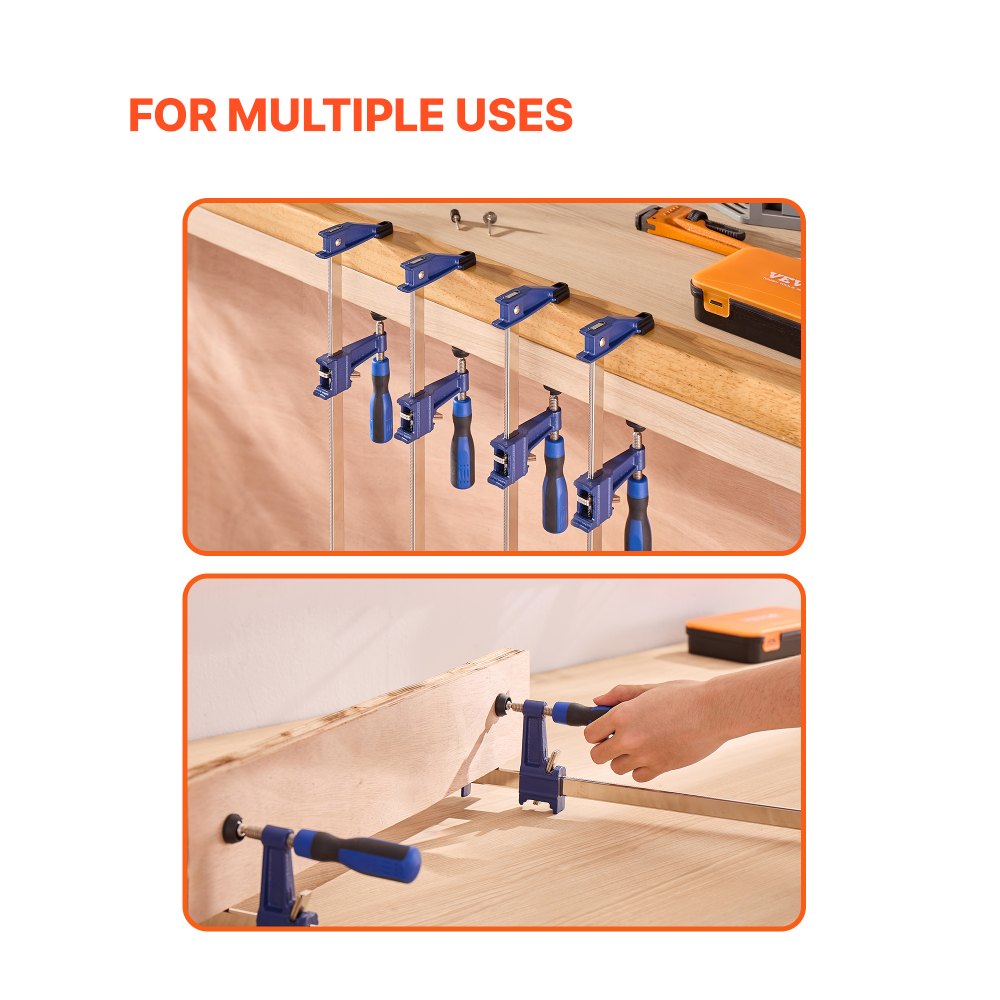 VEVOR Houtbewerking Klemmen 4-pack, opening 914 mm, afsluitbare F-klem met een draagvermogen van 272 kg, diepte 63,5 mm, gietijzer en koolstofstaal, gebruiksvriendelijk, metaalbewerking