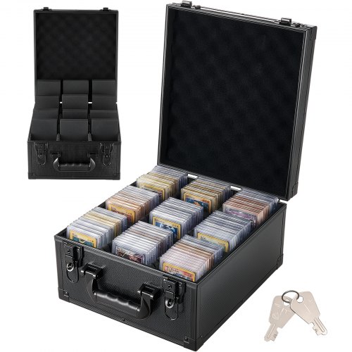 VEVOR Kaartopbergdoos voor 150 PSA Slab-kaarten, verzameldoos, zwart, geschikt voor 100 SGC-, 80 BGS-, 500 Toploader-kaarten of meer dan 999 losse kaarten, met 3 rijen, handvat, 12 tussenschotten en sleutels.