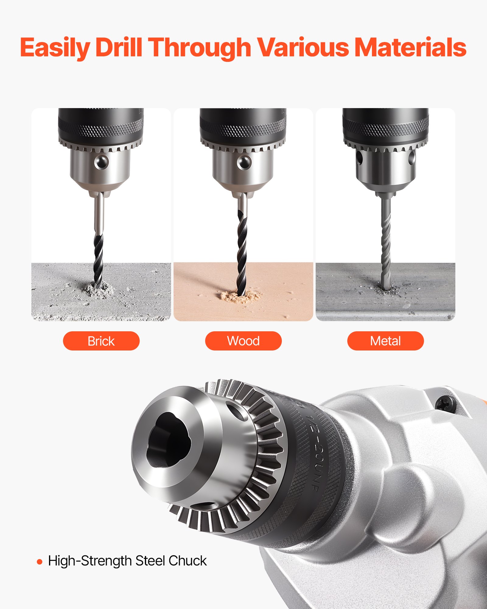 VEVOR Drill Mixer, 5/8 inch Corded Electric Drill Mixer Set, 0-750RPM 3A Mixing Drills, Mixing Drills Machine with D-Handle for Drilling & Blending, Handheld Cement Mixers for Fodder, Paint, Cement