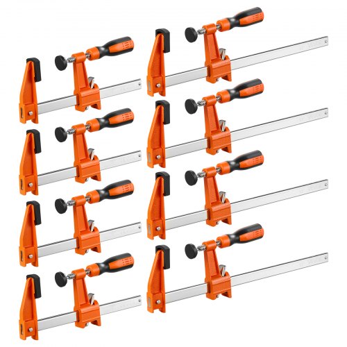 VEVOR schroefklemmen, 8-pack, 15,24 cm & 30,48 cm F-klemmen, 272 kg klemkracht, met kunststof pad & zelfvergrendelingsmechanisme, smeedbaar gietijzer & koolstofstaal, voor hout- en metaalbewerking