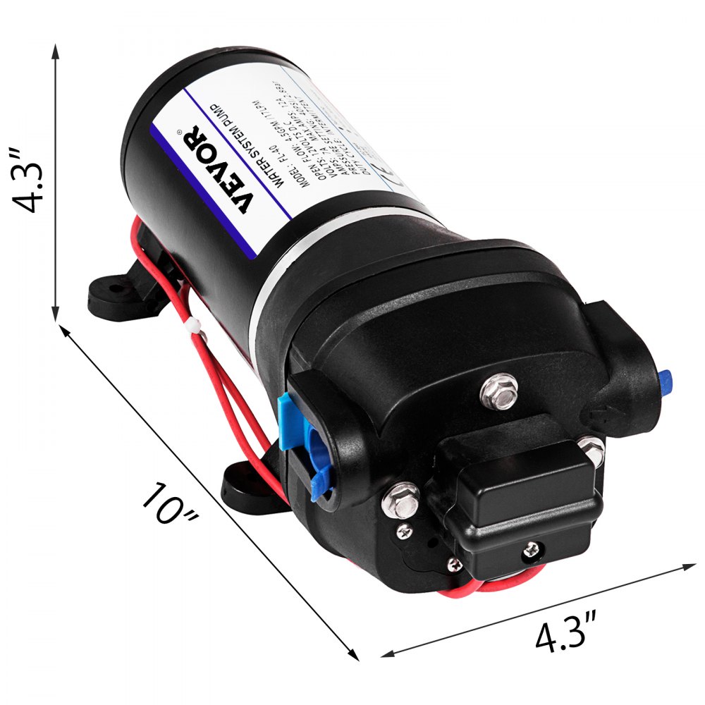 VEVOR Waterpomp Hoge Druk Membraan 12 V, Hoge Druk Waterpomp 17 L/min, Zelf Aanzuigende Membraanpomp 2 m, 3-Kamer Membraan, Membraanpomp met Thermische Beveiliging, voor Auto, Marine, Campers