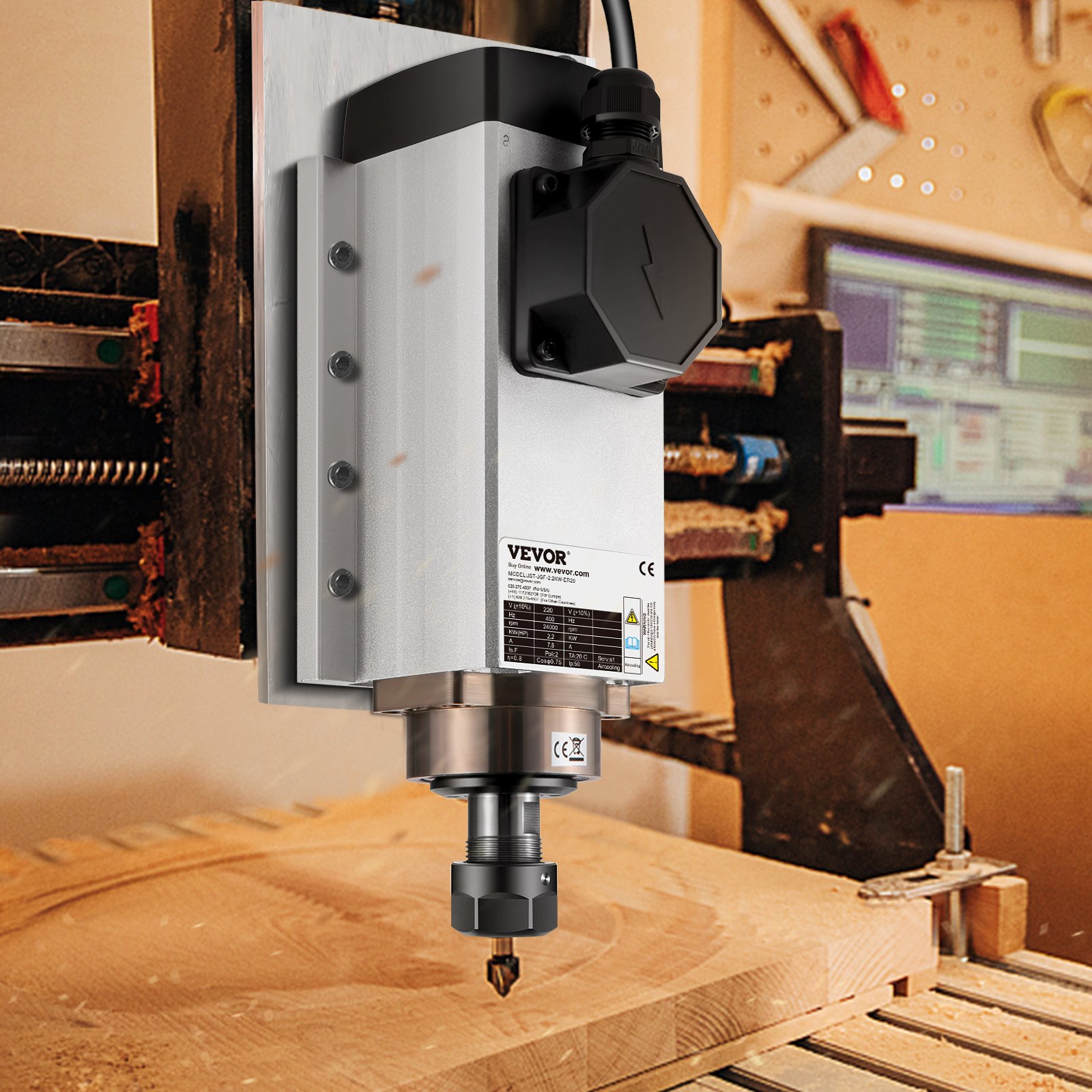 VEVOR Air Cooled Spindle Motor 2.2KW CNC Spindle Motor 220V Square Air Cooled Spindle Motor ER20 Collet 24000 RPM CNC Spindle 6A Spindle Motor 400 Hz for CNC Router Engraving Milling Machine