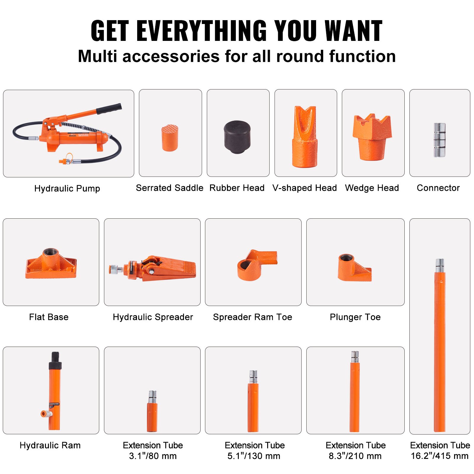 VEVOR Hydraulische krik Luchtpomp 4 t, Luchthydraulische krik 125 mm slag Rood, incl. 80 / 130 / 210 / 415 mm verlengstang, Elektrostatisch poederspuiten Autoreparatie