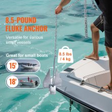 VEVOR Fluke Anchor Set Hot Dip Galvanized Fluke Anchor 4kg Steel with 2.4m Chain, 22.86m Rope and Two 9mm Shackles, Boat Anchor for Small Vessels Under 5.49m, Seas, Rivers and Coasts