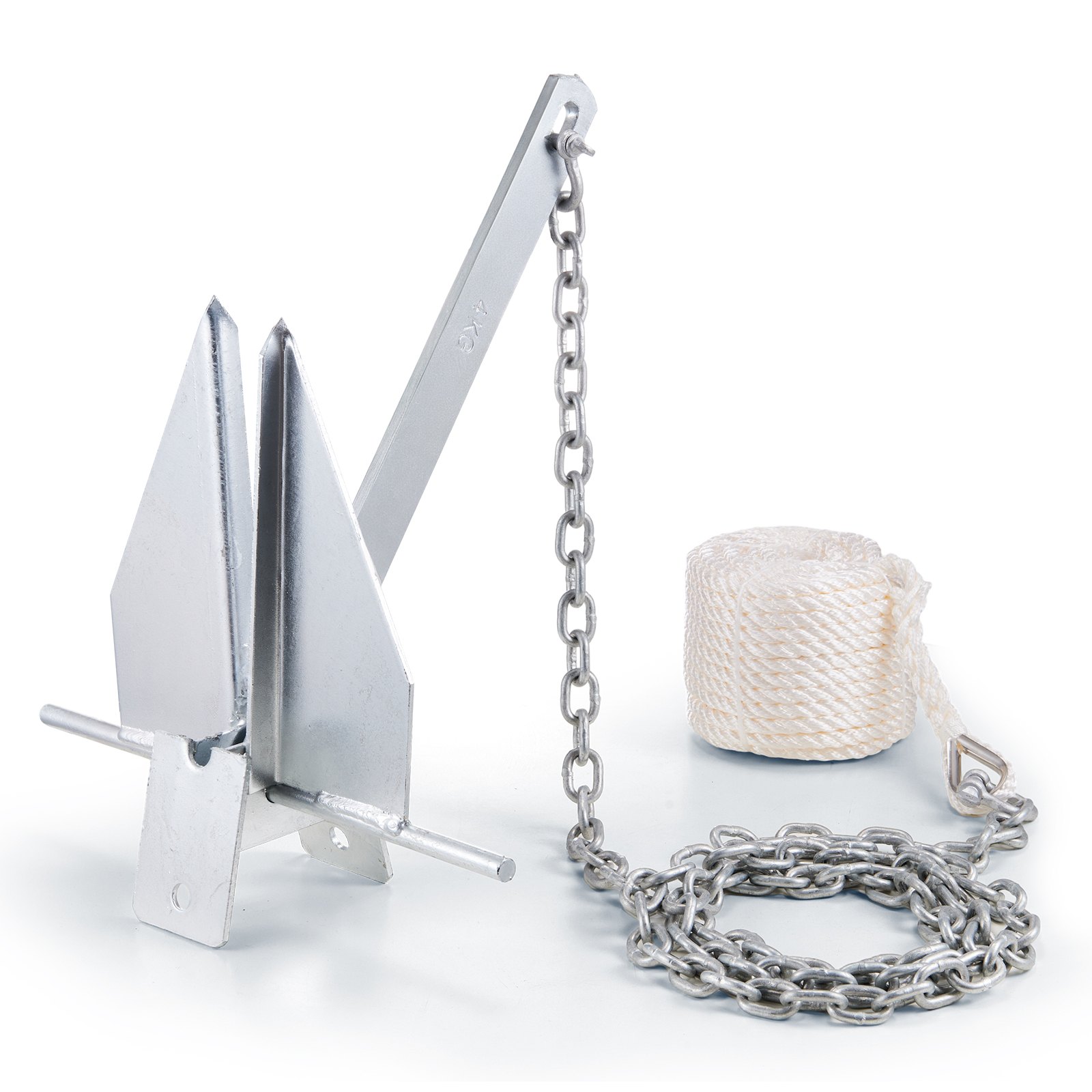 VEVOR Fluke Style Anchor Kit, 8.5 LBS Hot-Dipped Galvanized Steel Fluke Anchor with 7.9' Chain, 75' Rope and Two 0.4" Shackles, Marine Boat Anchor for Small Vessels Under 18', Seas, Rivers and Shores