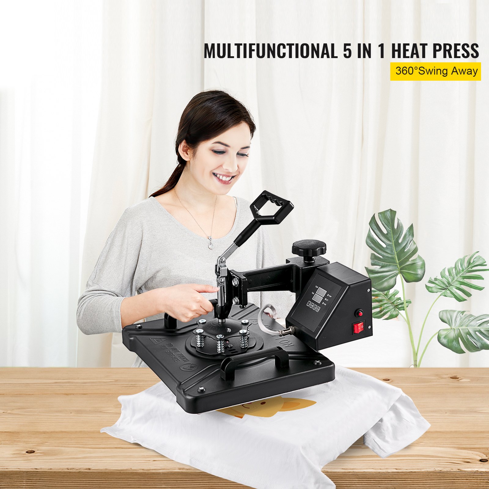 VEVOR Heat Press Machine 1050W Sublimatie Printer 38,5 x 29,5 x 35,5 cm Transferpers 5 in 1 met Digitale Praktische Controller, Duurzaam en Betrouwbaar Handvat, 360° Rotatieontwerp en Isolatiekussen