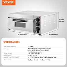 VEVOR commerciële pizzaoven oven 406 mm roestvrij staal elektrisch 3 knoppen