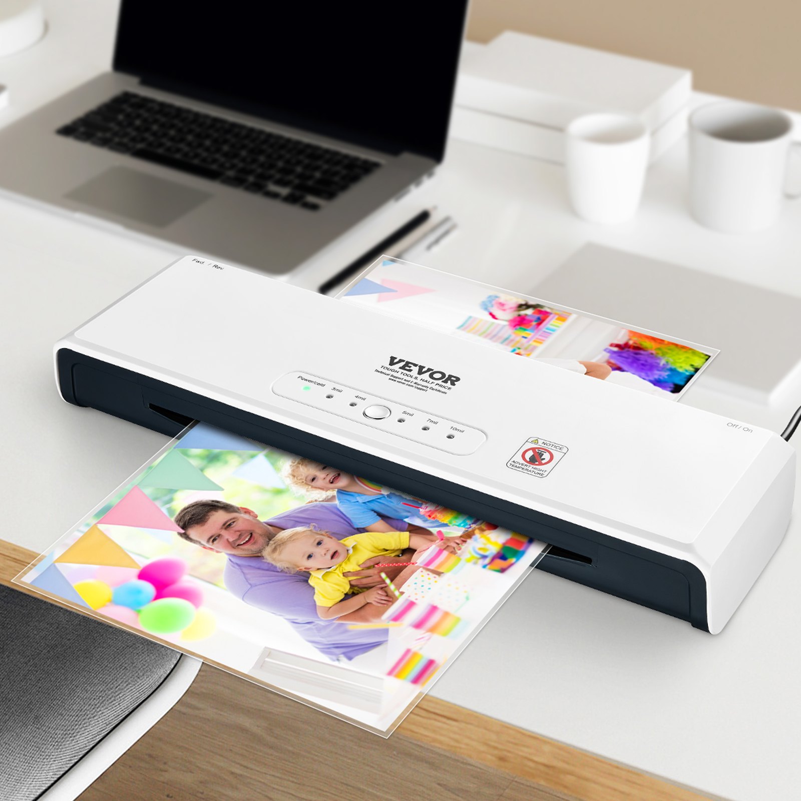 VEVOR Laminator, 33 cm lamineerapparaat, 4-rollen warm- en koudthermisch lamineerapparaat, snel opwarmend, snelle lamineermachine met lamineerhoezen van 3 mil voor thuis, kantoor en school