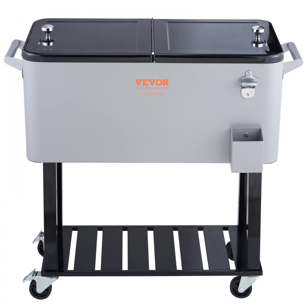VEVOR Serveerwagen Koelwagen 80 QT, Zijwagen Drankwagen 930 x 460 x 890 mm, Drankkoeler Poedercoating Drankkoelwagen IJsbox IJswagen Partywagen met scheidingswand Zijwagen grijs