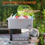 VEVOR rolling ice chest cooler with bottles on ice in a lush garden setting, promising 48-hour cooling.