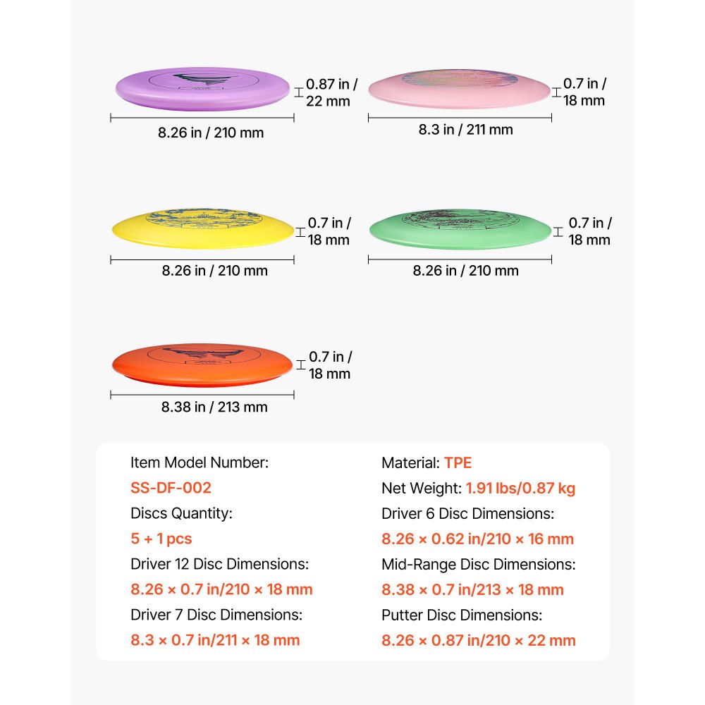 VEVOR Disc Golf Set 5-delige Disc Golf Starter Set voor Full Body Kracht Training, met Putter Mid-Range Driver Mini Marker, PDGA Goedgekeurd voor Tuin Gazon Strand Buiten