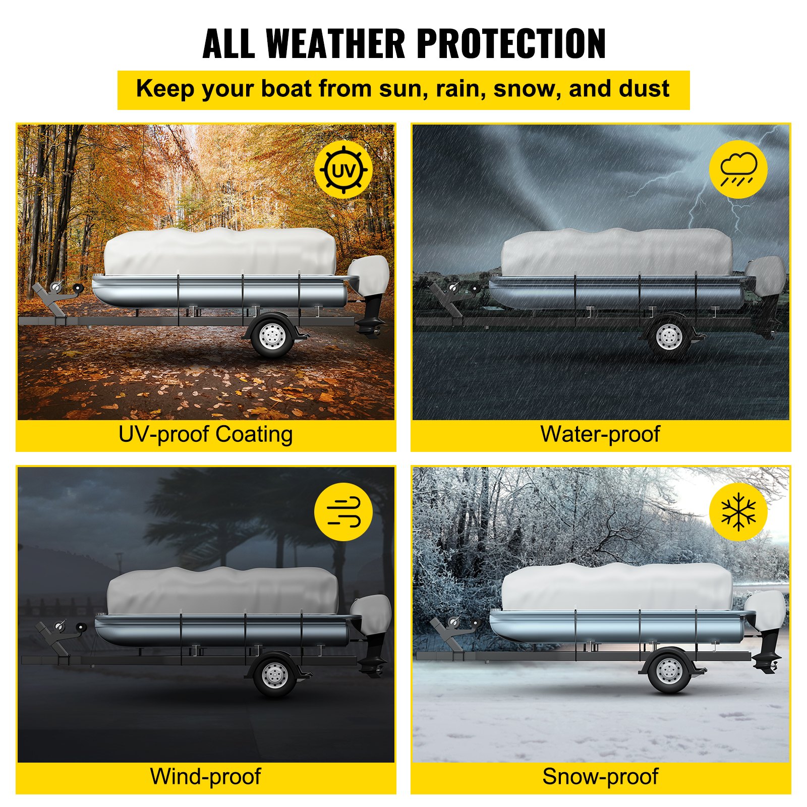 VEVOR Ponton Canvas Hoes Boot Cover voor Pontontrailers 6,4-7,3 m 600D Oxford