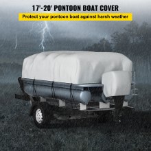 VEVOR Pontoon Boat Cover, Fit for 17'-20' Boat, Heavy Duty 600D Marine Grade Oxford Fabric, UV Resistant Waterproof Trailerable Boat Cover with 2 Support Poles and 7 Wind-proof Straps, Gray