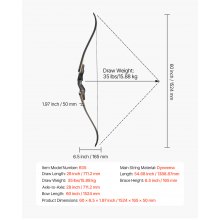 VEVOR Takedown Recurve Boog Houten Boog Pijlen Kit Jacht Oefening 15,88 kg 1524 mm