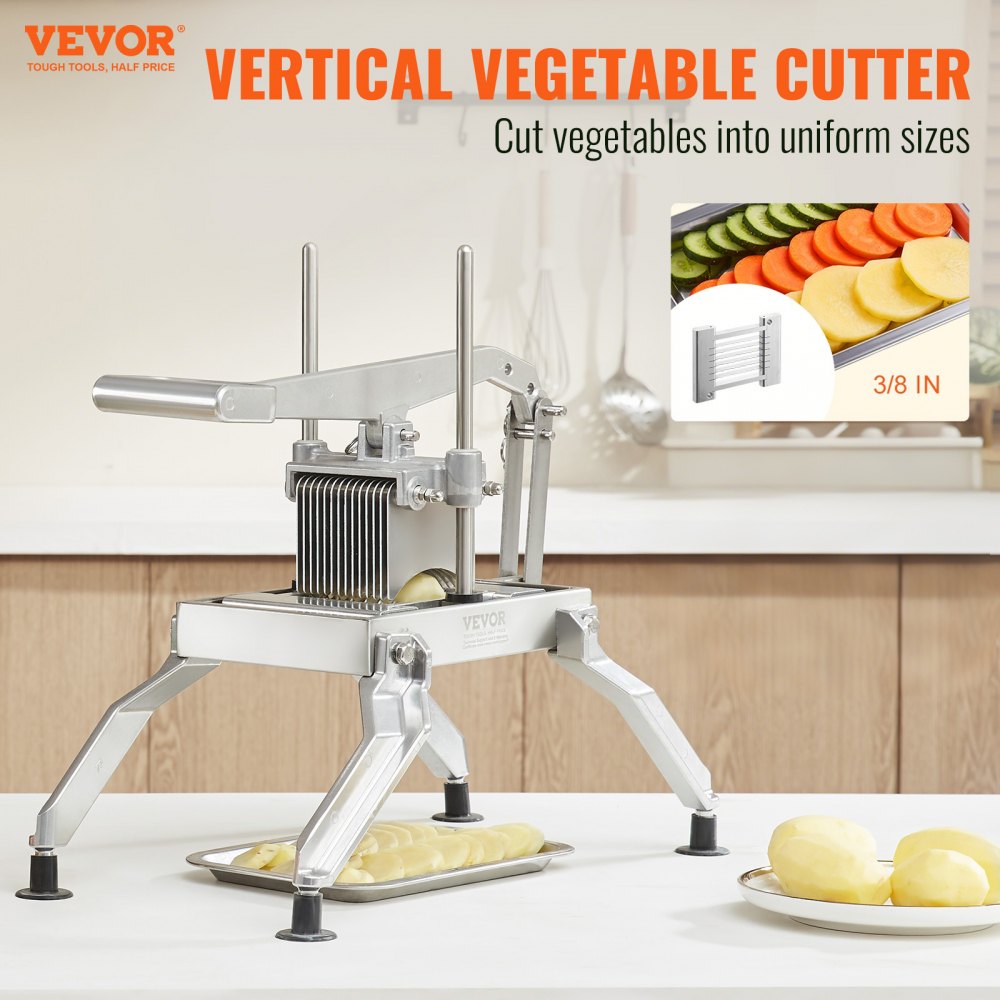 VEVOR Commercial Vegetable Slicer, 3/8 and 3/16 inch Tomato Slicer, Stainless Steel and Aluminum Alloy Vegetable Cutter Slicer, Manual Tomato Slicer with Non-slip Feet, for Tomatoes, Onions, Potatoes
