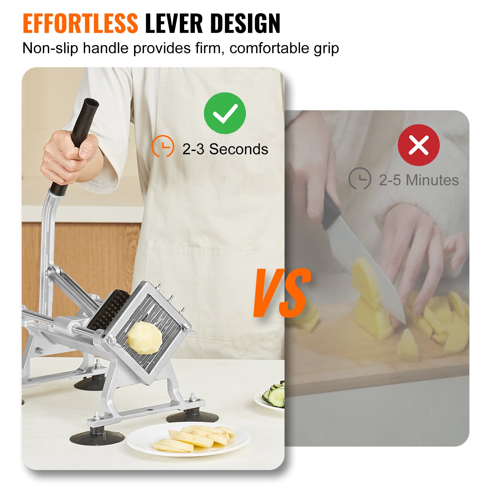 VEVOR Commerciële Groentesnijder, 1/4 Inch Fruitsnijder, Groentesnijder van Roestvrij Staal en Aluminiumlegering, Handmatige Groentesnijder, voor Radijsjes, Uien, Aardappelen, Citroenen