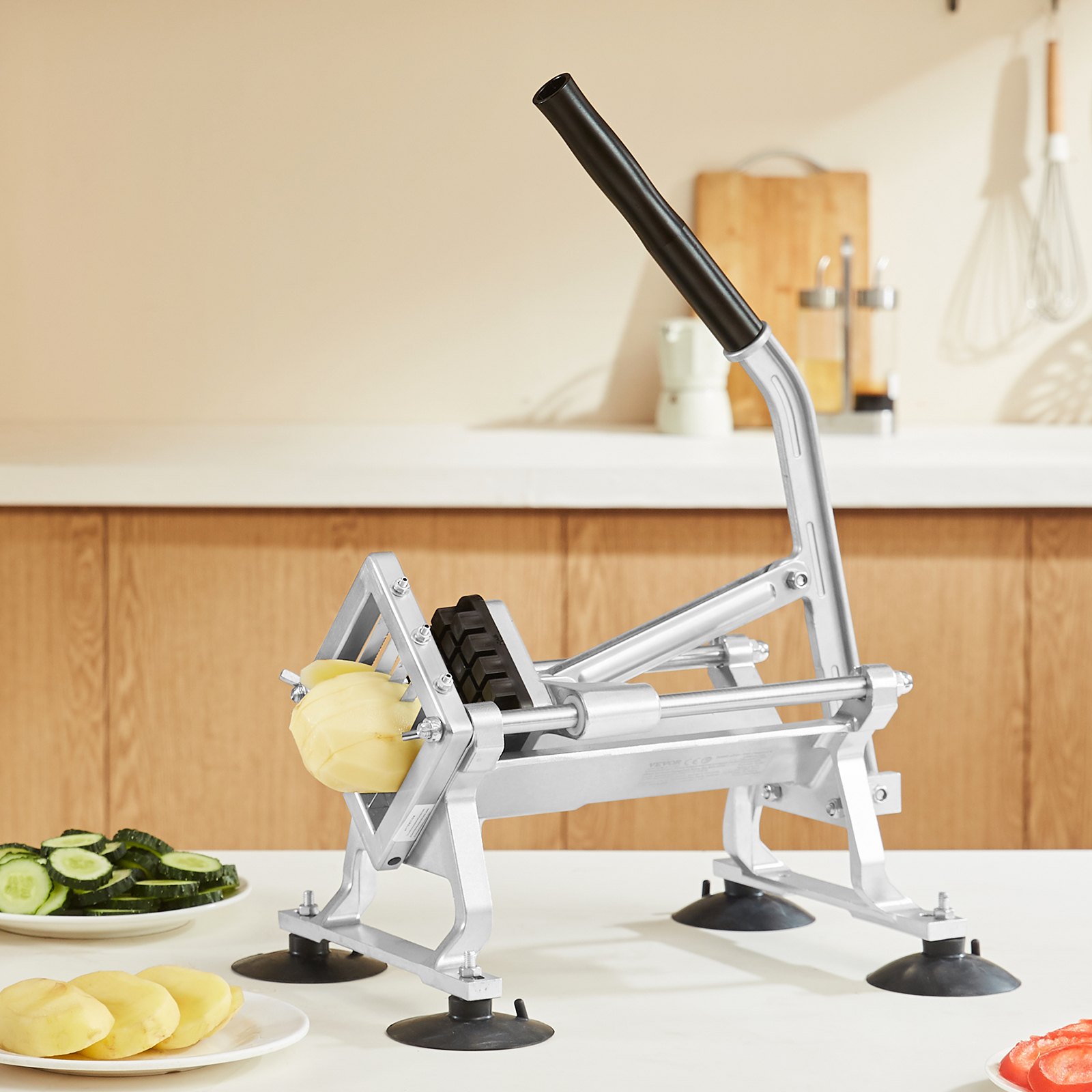 VEVOR Commerciële Groentesnijder, 1/2 Inch Fruitsnijder, Groentesnijder Gemaakt van Roestvrij Staal en Aluminiumlegering, Handmatige snijder met Antislipvoetjes, voor Radijsjes, Uien, Aardappelen, Citroen