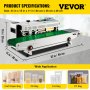 VEVOR FR-900 Auto Horizontal Continuous Plastic Bag Band Sealing Machine Sealer 0-12M/min Adjustable Sealing Speed Commercial Bag Sealers