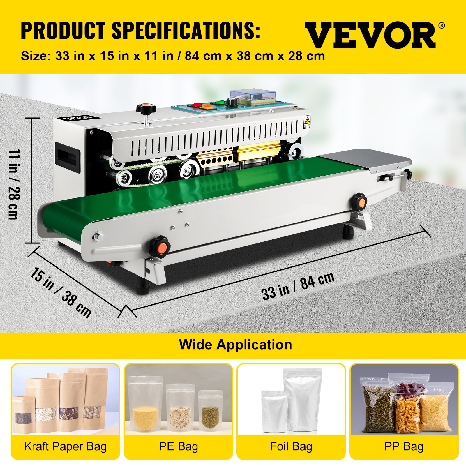 VEVOR FR-900 Auto Horizontal Continuous Plastic Bag Band Sealing Machine Sealer 0-12M/min Adjustable Sealing Speed Commercial Bag Sealers