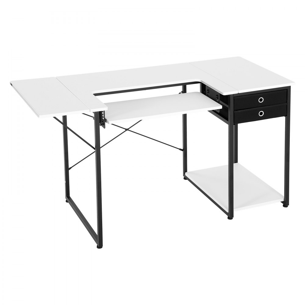 VEVOR Naaitafel, naaimachinetafel met opvouwbaar tafelblad, verstelbare plank, stalen poten en lade; Multifunctionele tafel, computerbureau voor thuis, modestudio, kunststudio, onderwijsinstelling