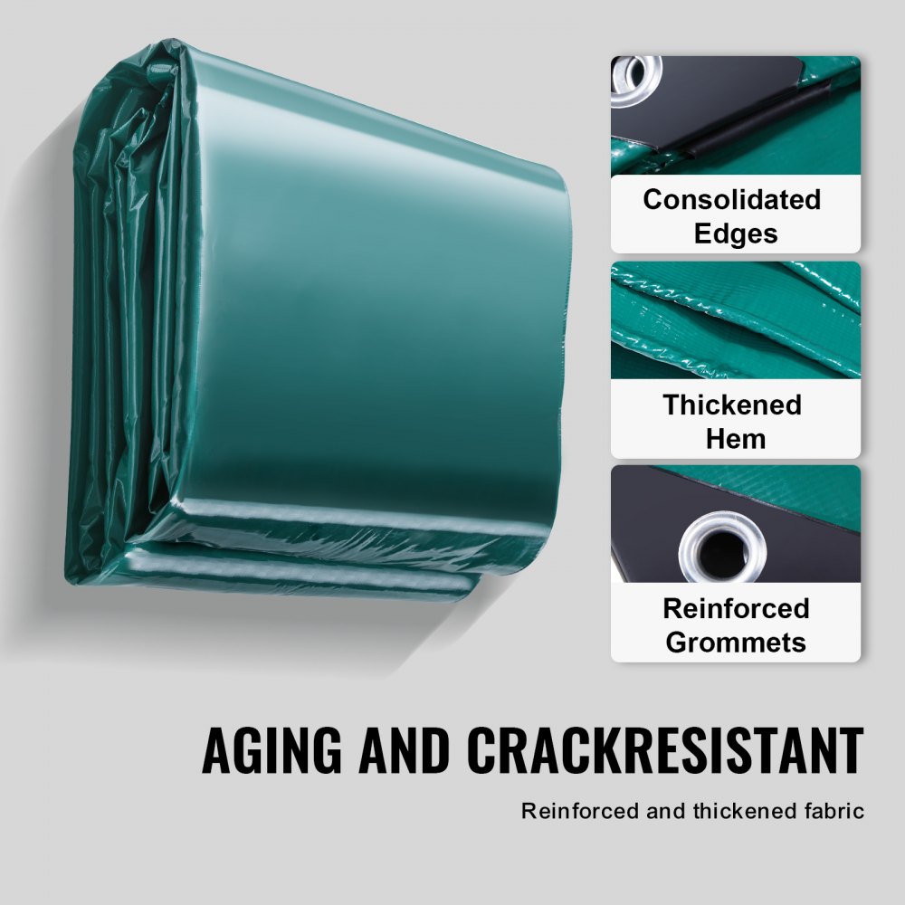 VEVOR Groen zeildoek met ringen 5x9m Stoffen zeildoek PVC zeildoek Beschermend zeildoek 100% waterdicht UV-bestendig Scheurvast Houten zeildoek Constructie zeildoek Grondzeil Ideaal voor kamperen en picknicks