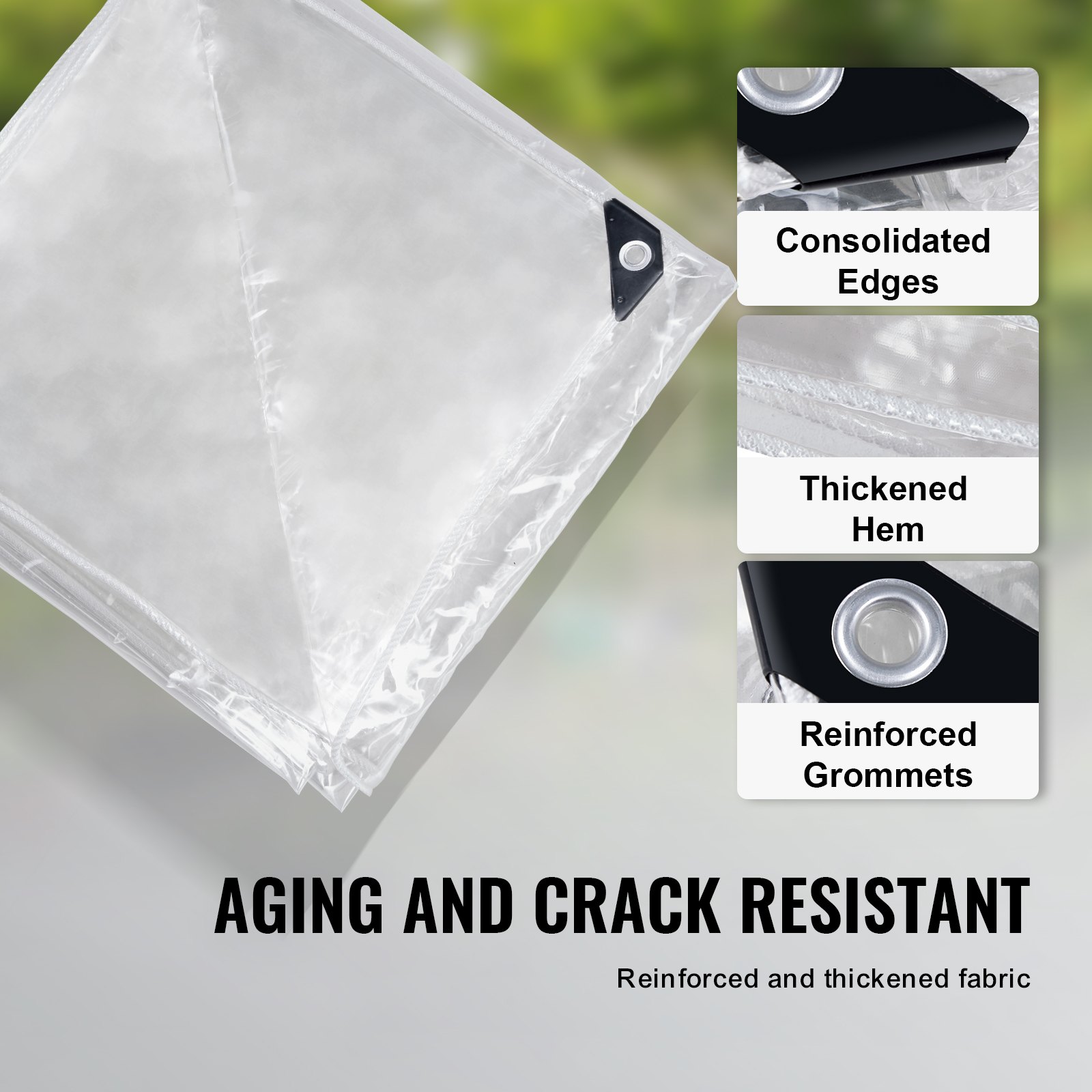 VEVOR Transparant zeildoek met ringen 3x4m Stoffen zeildoek PVC zeildoek Beschermend zeildoek 100% waterdicht UV-bestendig Scheurvast Houten zeildoek Constructie zeildoek Grondzeil Ideaal voor kamperen en picknicks