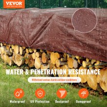 VEVOR zeildoek PE-stof zeildoek 365,76 x 487,7 cm beschermzeil 16 mil houten zeildoek 16 x 16 stof tuinzeil waterdicht UV-bestendig voor het afdekken van campers auto's motorfietsen tuinmeubelen bruin