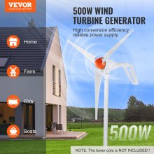 VEVOR 500W windturbine, 12V windgenerator, 3-bladige windgenerator met anemometer, MPPT-controller en verstelbare windrichting, geschikt voor thuis, boerderij, camper, boot