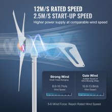 VEVOR 500W windturbine, 12V windgenerator, 3-bladige windgenerator met anemometer, MPPT-controller en verstelbare windrichting, geschikt voor thuis, boerderij, camper, boot