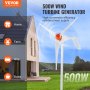 VEVOR wind turbine generator, 500w for home, farm, rvs, and boats, shown near a modern house.