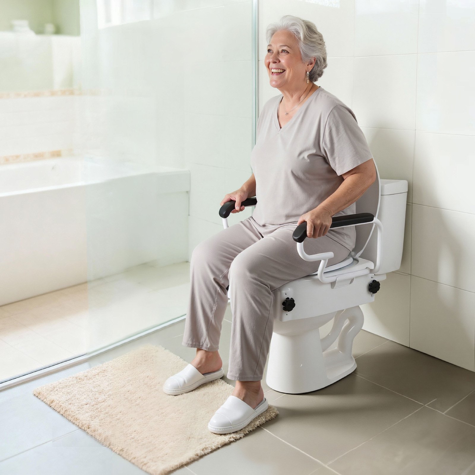 VEVOR toiletbrilverhoger met gewatteerde armleuningen en een draagvermogen van 136 kg, in hoogte verstelbaar (3 standen), geschikt voor ouderen, senioren en mensen met een beperking.