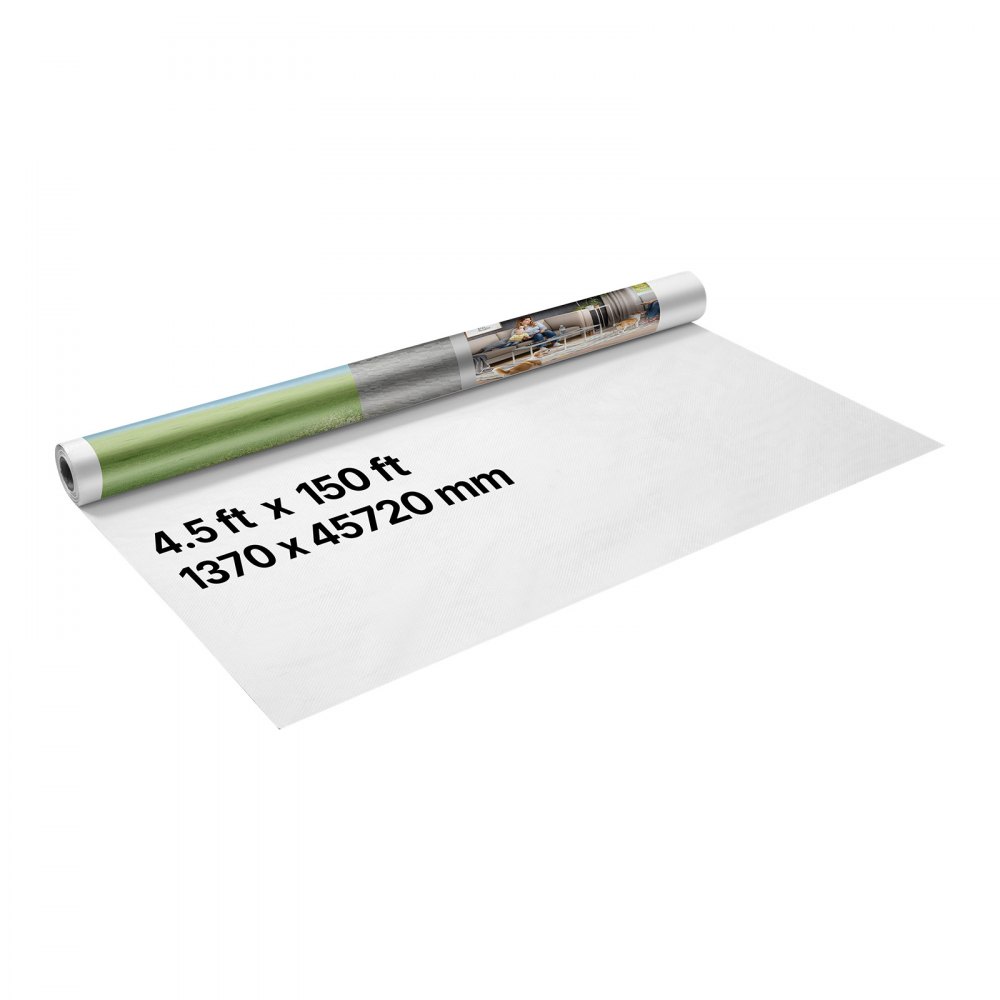 VEVOR House Wrap, 1370 x 45720 mm, 0.13 mm Thick Vapor Barrier, Heavy Duty Plastic Sheeting for Tear-resistant, Drop Cloth Vapor Barrier Covering for Residential & Commercial Construction, White