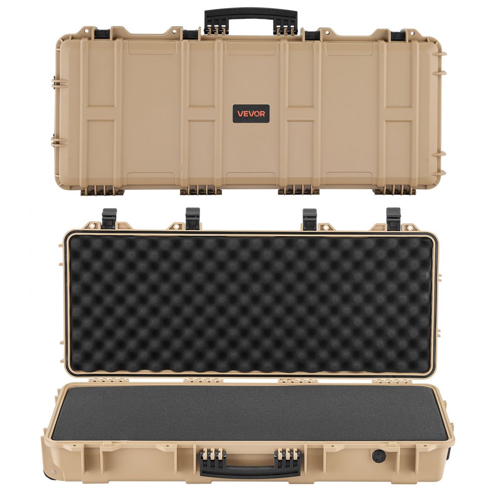 VEVOR Hard Rifle Case, Lockable Rifle Case with 4 Layers Pre-cut Foams, 914 mm Gun Storage with Wheels, IP67 Waterproof & Dustproof Pistol Storage Cases for Rifles, Shotguns, Airsoft Guns, Khaki