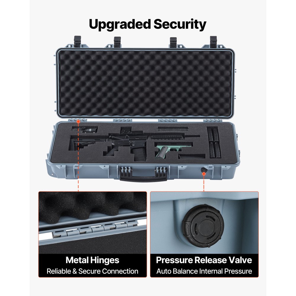 VEVOR Hard Shell Gun Case voor lange geweren, afsluitbare geweerkoffer met voorgesneden schuim, lange geweerkoffer, oprolbaar, IP67 waterdicht, 97,8 x 42 x 17,3 cm, grijs