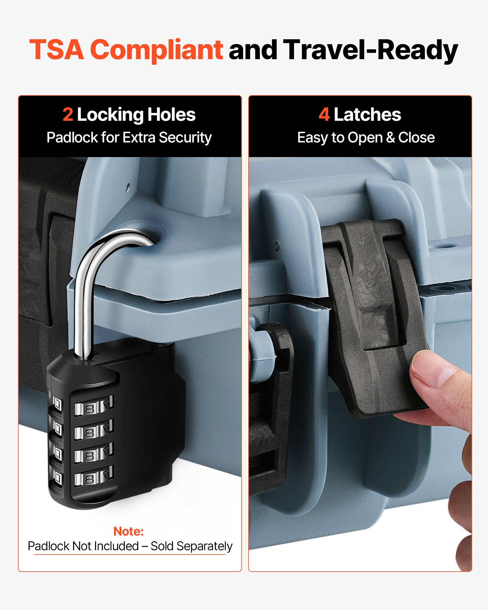 VEVOR Hard Rifle Case, Lockable Rifle Case with Pre-cut Foams, 1016 mm Gun Storage with Wheels, IP67 Waterproof & Dustproof Movable Large Pistol Storage for Rifles, Shotguns, Airsoft Guns, Grey