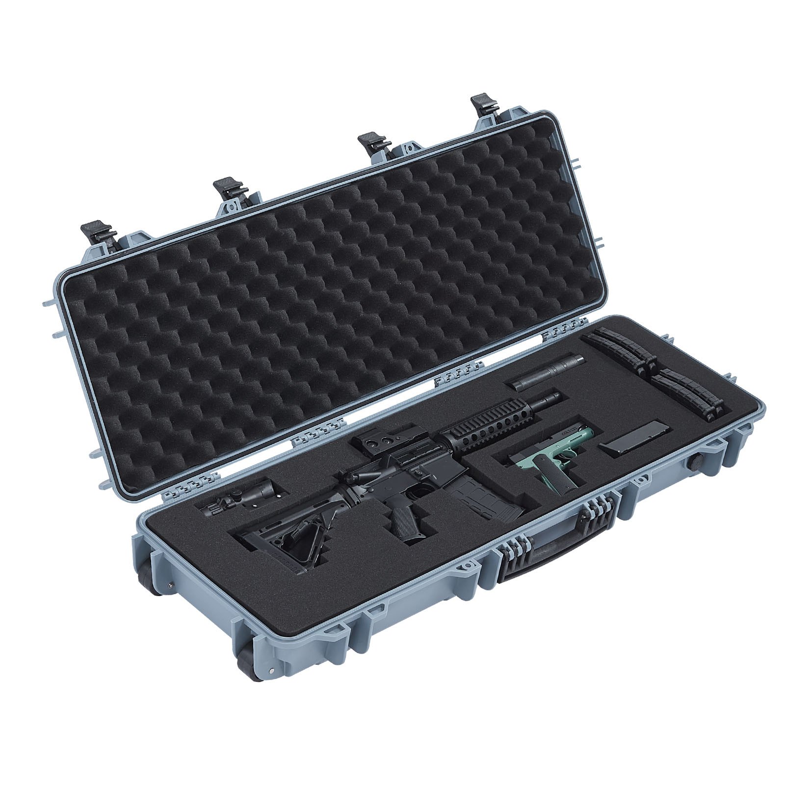 VEVOR Hard Shell Gun Case voor lange geweren, afsluitbare geweerkoffer met voorgesneden schuim, lange geweerkoffer, oprolbaar, IP67 waterdicht, 108,9 x 39,2 x 15,5 cm, grijs