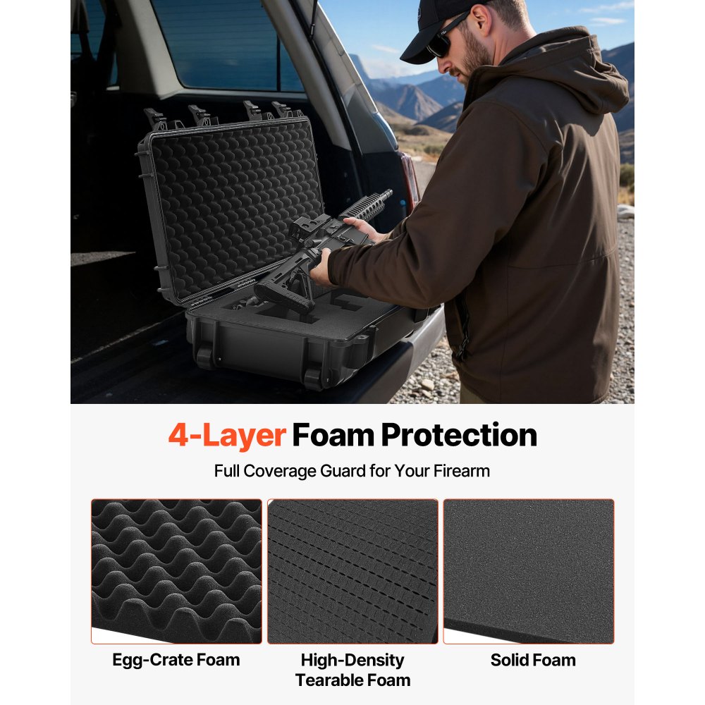 VEVOR Hard Shell Gun Case voor lange geweren, afsluitbare geweerkoffer met voorgesneden schuim, lange geweerkoffer, wapenopslag, oprolbaar, IP67 waterdicht, 108,9 x 39,2 x 15,5 cm, zwart