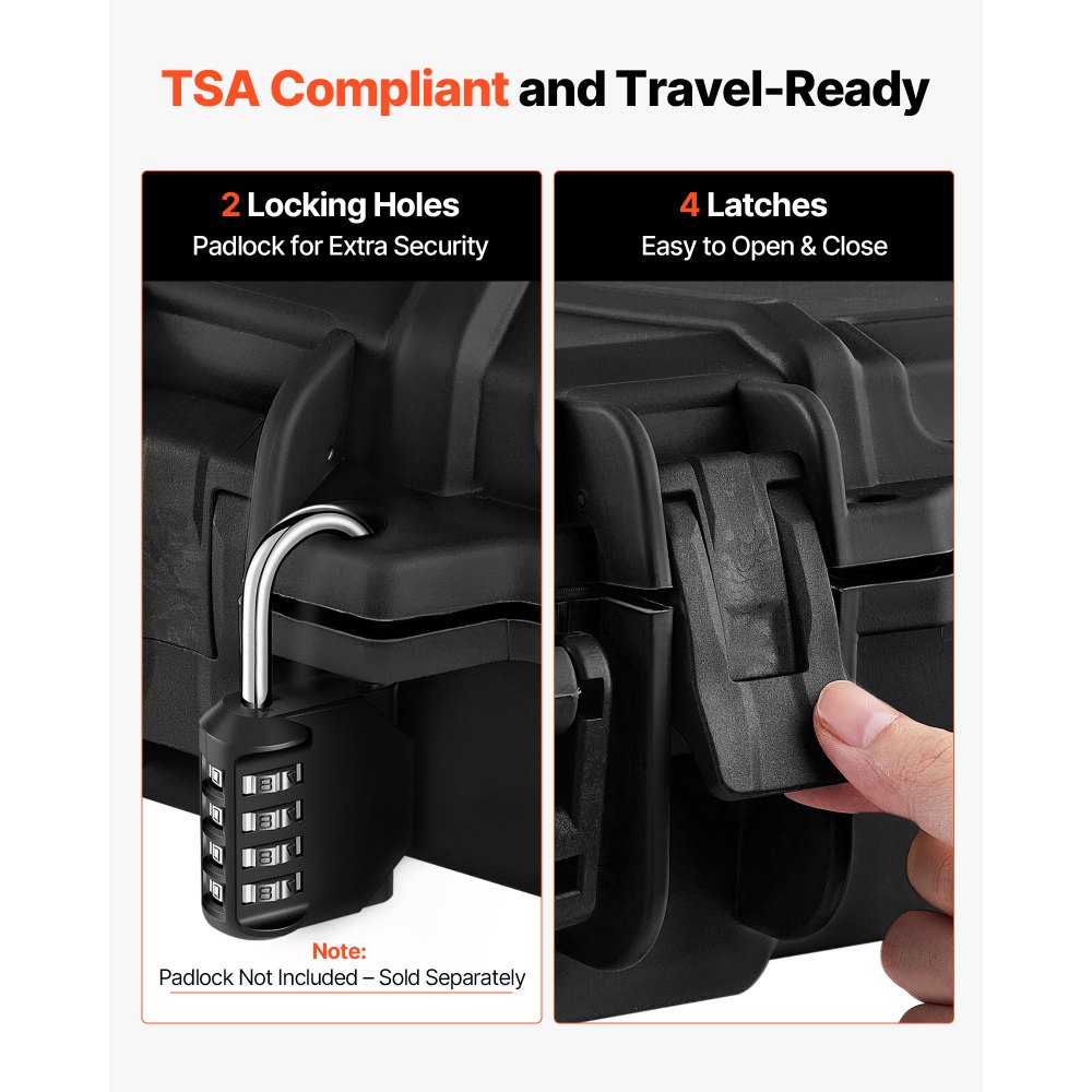 VEVOR Hard Shell Gun Case voor lange geweren, afsluitbare geweerkoffer met voorgesneden schuim, lange geweerkoffer, wapenopslag, oprolbaar, IP67 waterdicht, 108,9 x 39,2 x 15,5 cm, zwart