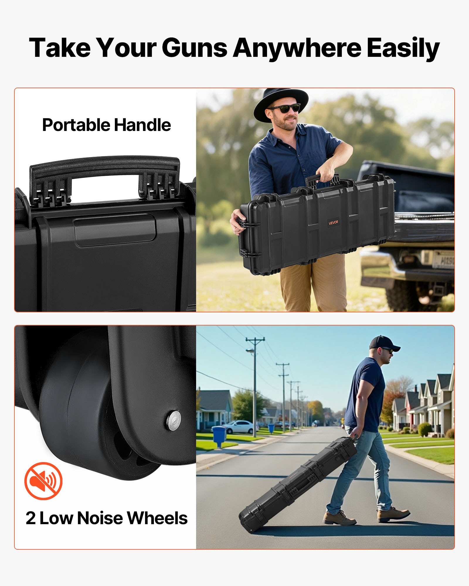 VEVOR Hard Shell Gun Case voor lange geweren, afsluitbare geweerkoffer met voorgesneden schuim, lange geweerkoffer, wapenopslag, oprolbaar, IP67 waterdicht, 108,9 x 39,2 x 15,5 cm, zwart