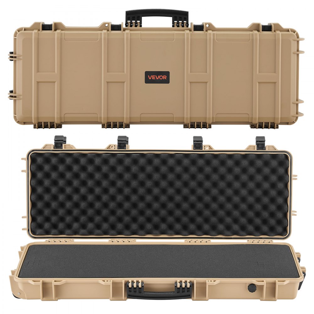 VEVOR Hard Rifle Case, Lockable Rifle Case with Pre-cut Foams, 1016 mm Gun Storage with Wheels, IP67 Waterproof & Dustproof Movable Large Pistol Storage for Rifles, Shotguns, Airsoft Guns, Khaki