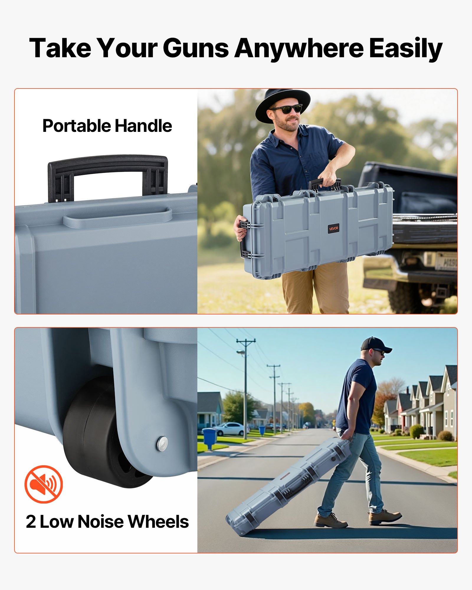 VEVOR Hard Shell Gun Case voor lange geweren, afsluitbare geweerkoffer met voorgesneden schuim, lange geweerkoffer, oprolbaar, IP67 waterdicht, 1090x410x155 mm, grijs