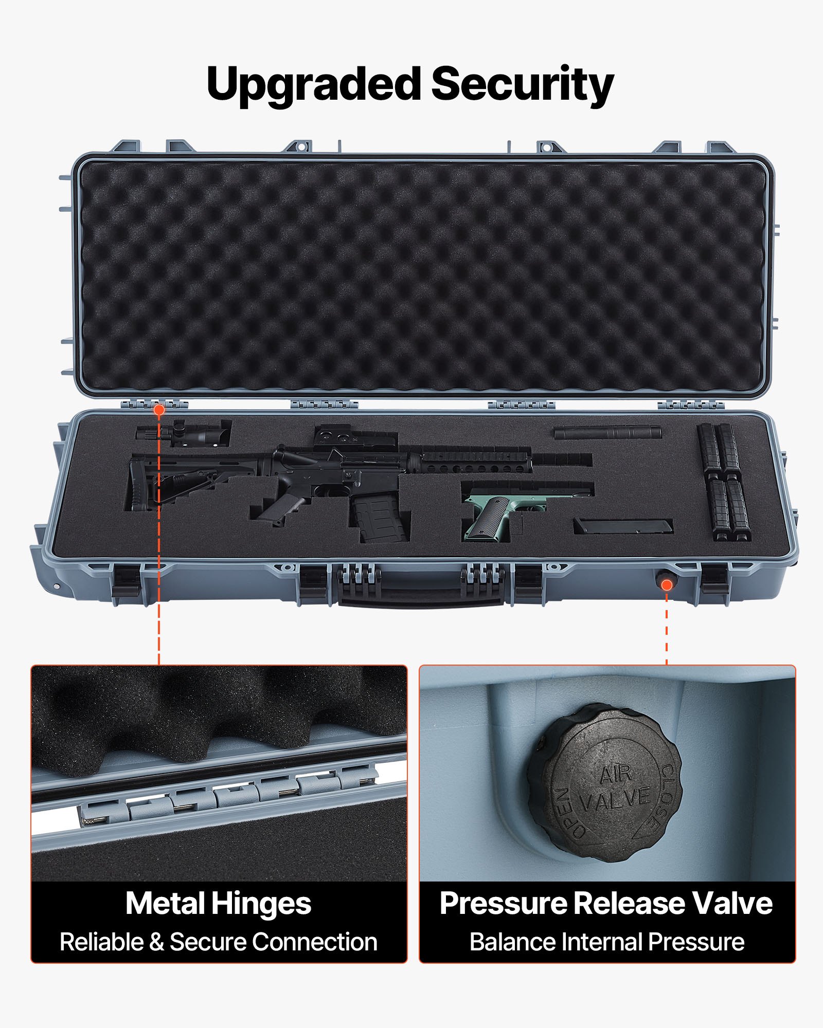 VEVOR Hard Rifle Case, Lockable Rifle Case with Pre-cut Foams, 1066 mm Movable Gun Storage with Wheels, IP67 Waterproof & Dustproof Pistol Storage for Rifle, Shotgun, Airsoft Gun, Grey