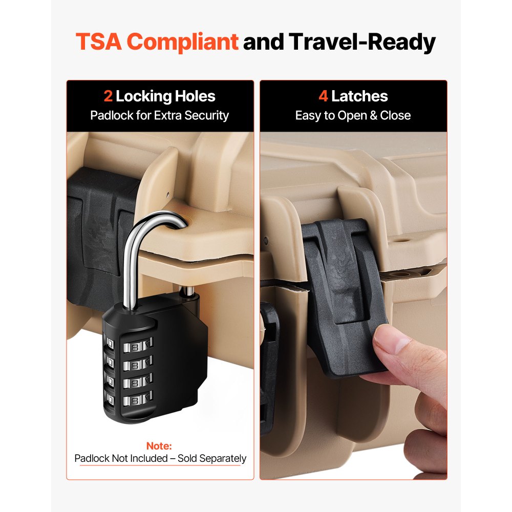 VEVOR Hard Rifle Case, Lockable Rifle Case with Pre-cut Foams, 1066 mm Movable Gun Storage with Wheels, IP67 Waterproof & Dustproof Pistol Storage for Rifle, Shotgun, Airsoft Gun, Khaki