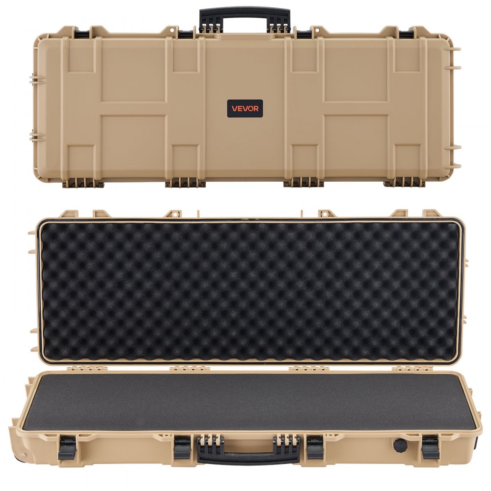 VEVOR Hard Rifle Case, Lockable Rifle Case with Pre-cut Foams, 1066 mm Movable Gun Storage with Wheels, IP67 Waterproof & Dustproof Pistol Storage for Rifle, Shotgun, Airsoft Gun, Khaki